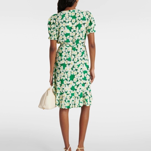 Diane Von Furstenberg DVF Emilia Wrap Dress Green Vintage Daisies Size Large L Diane Von Furstenberg DVF Emilia Wrap Dress Green Vintage Daisies Size Large L